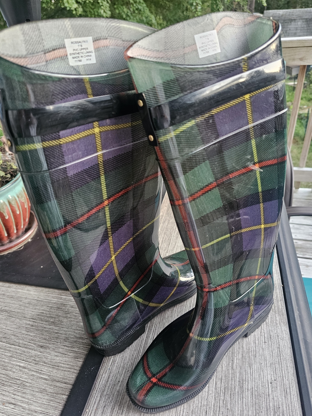 Lauren Ralph Lauren Rossalyn II Plaid Rain Boots Green Purple Women's Size 7B